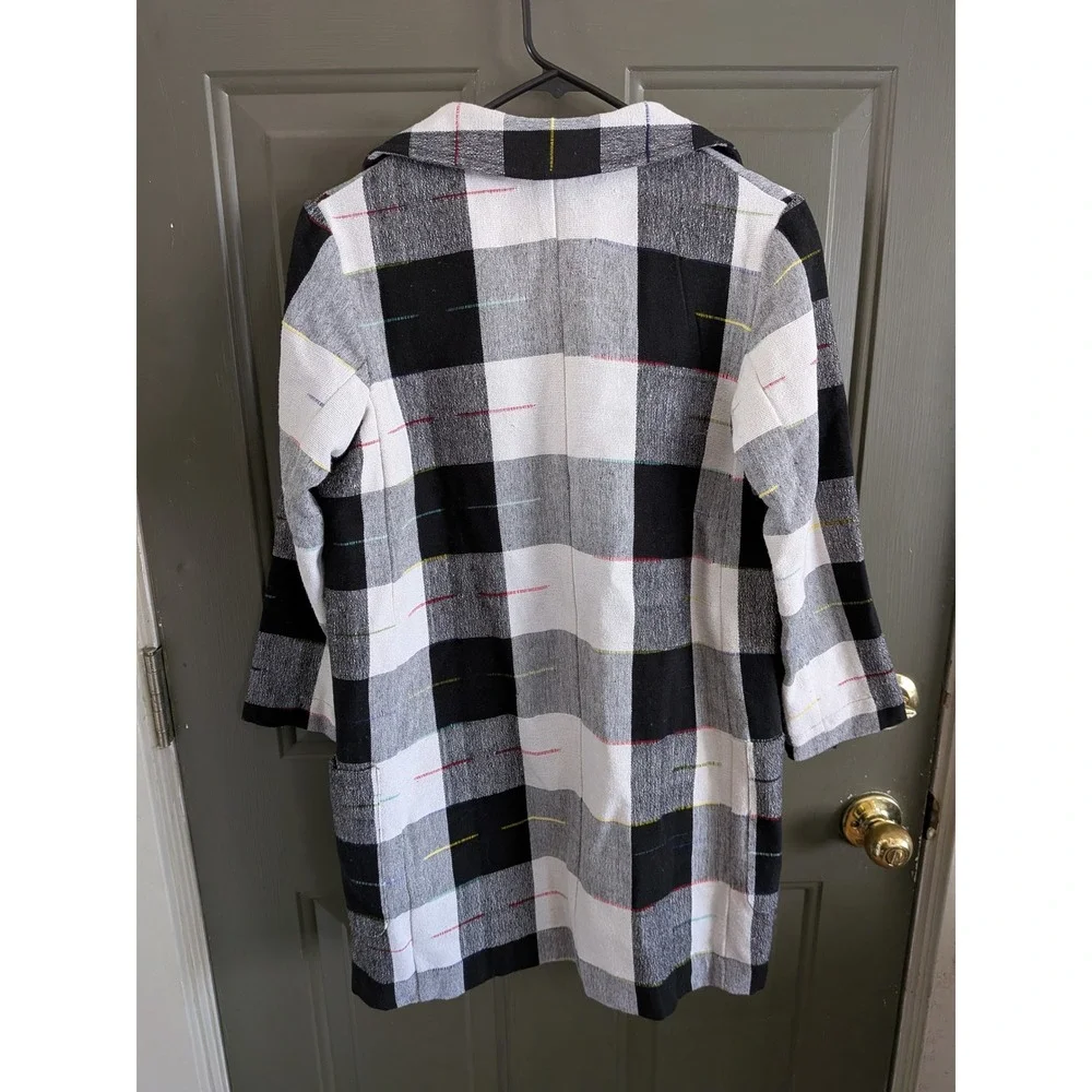 Anthropologie The Odells‎ Cairo Plaid Longline Blazer Jacket Black White XS